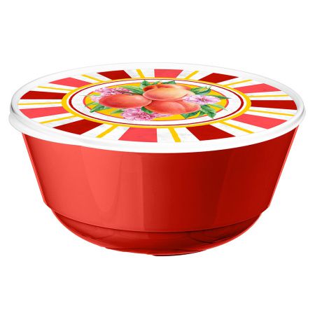 223135106/04 Миска "Bergamo" 1л с крышкой с декором "Сицилия"(красный)