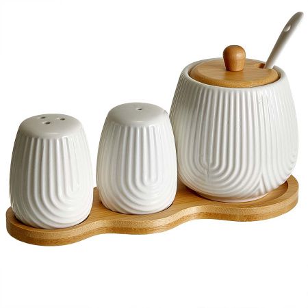 AK5-0013 Набор для специй с сахарницей (300 мл) на  бамбуковой  подставке